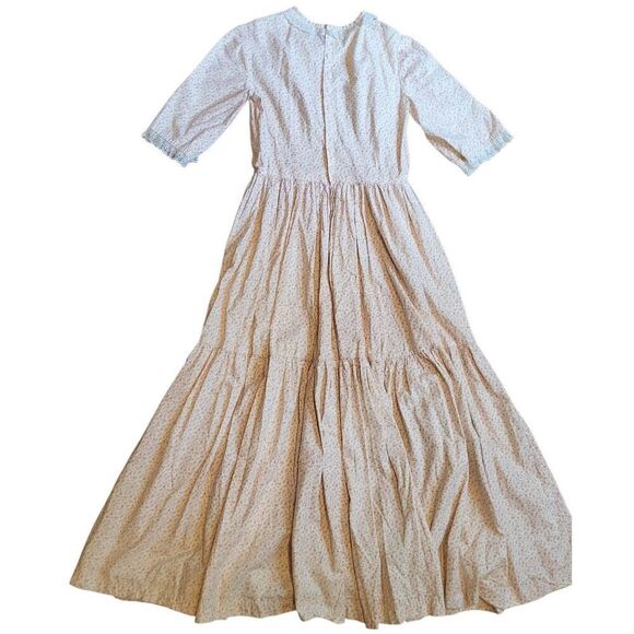 Vintage Prairie Dress Women's Small Pink Floral Print Lace Trim Long Cottage - Picture 2 of 12
